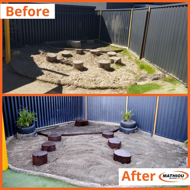 before and after sand pit play